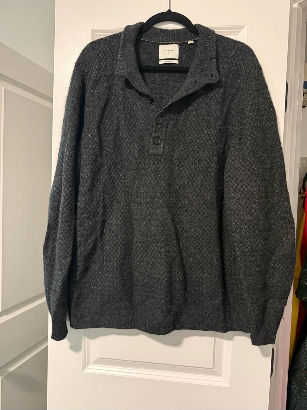 Billy Reid Dark Charcoal Knit Zip-Neck Sweater